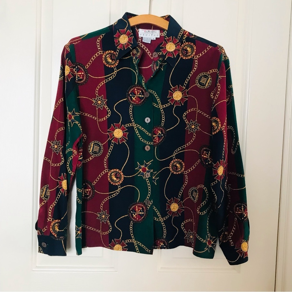 Talbots Red and Green Artistic Button Down Shirt